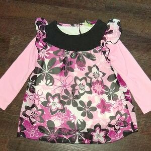 Vintage Kids Pink and Black Floral Blouse